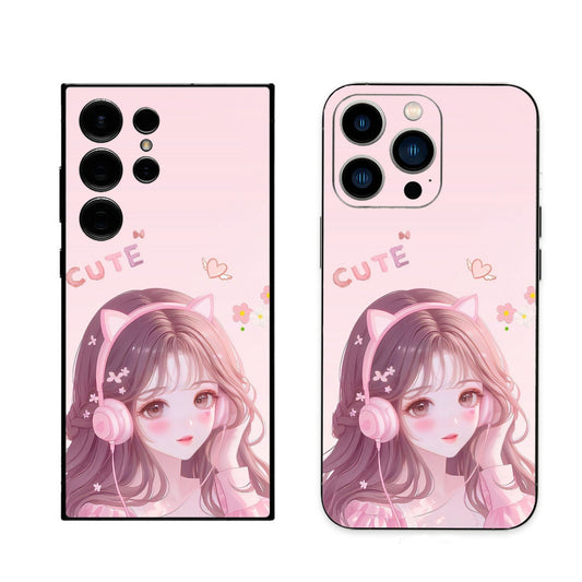 Cute girl in pink phone skin